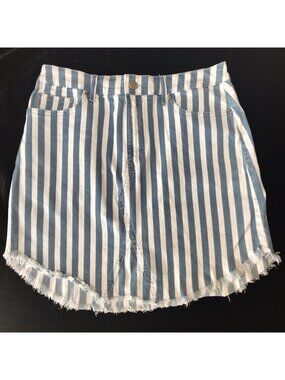 Striped Denim Skirt Juniors 30 Cut off Blue White Preppy Nautical Coastal Beach